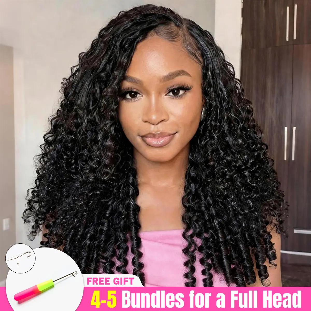 CurlyMe Premium Burmese Curly Miracle Knots Crochet Human Hair Pre-Separated Knotless Boho Braids Feather Crochet Human Hair Reusable Remy Hair Extensions Protective Style Natural Black Color #DealsForYouDays #summerwins