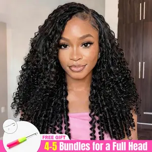 CurlyMe Premium Burmese Curly Miracke Knots Crochet Human Hair Pre-Separated Knotless Boho Braids Feather Crochet Human Hair Reusable Remy Hair Extensions Protective Style Natural Black Color