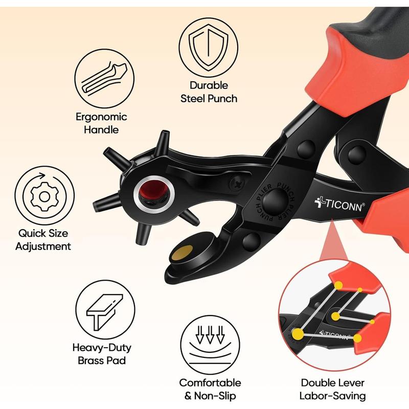 Leather Hole Punch Tool Set, Heavy Duty Multi-Size Hole Puncher Tool for Belts, Watch Bands, Plastic, Fabric