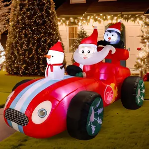 Inflatable Santa Monster Truck Decoration, Christmas Outdoor Decor, Snowman Penguin Racing Car, Holiday Yard Garden Lawn Ornament, Festive Decorations