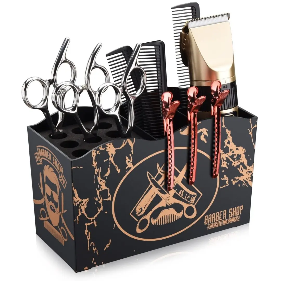 Professional Salon Hairdressing Scissors Holder Storage Box, Desktop Organizer Tool Box for Hairstyle Combs Clips Brushes Display, Salon Accessories