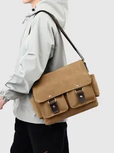 Men's Large Capacity Casual Vintage Commuter Bag, Multi-Layer Canvas Travel Shoulder Bag, Tool Bag, Adjustable Crossbody Bag for Men, Canvas Shoulder Bags