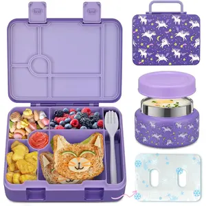 Bento Lunch Box  and 9oz Soup  - 5.5-Cup Leakproof  Bento Box with Ice Pack & 9oz Insulated  Jar - Hot & Cold  Lunch Container for Boy Girl School,  Set