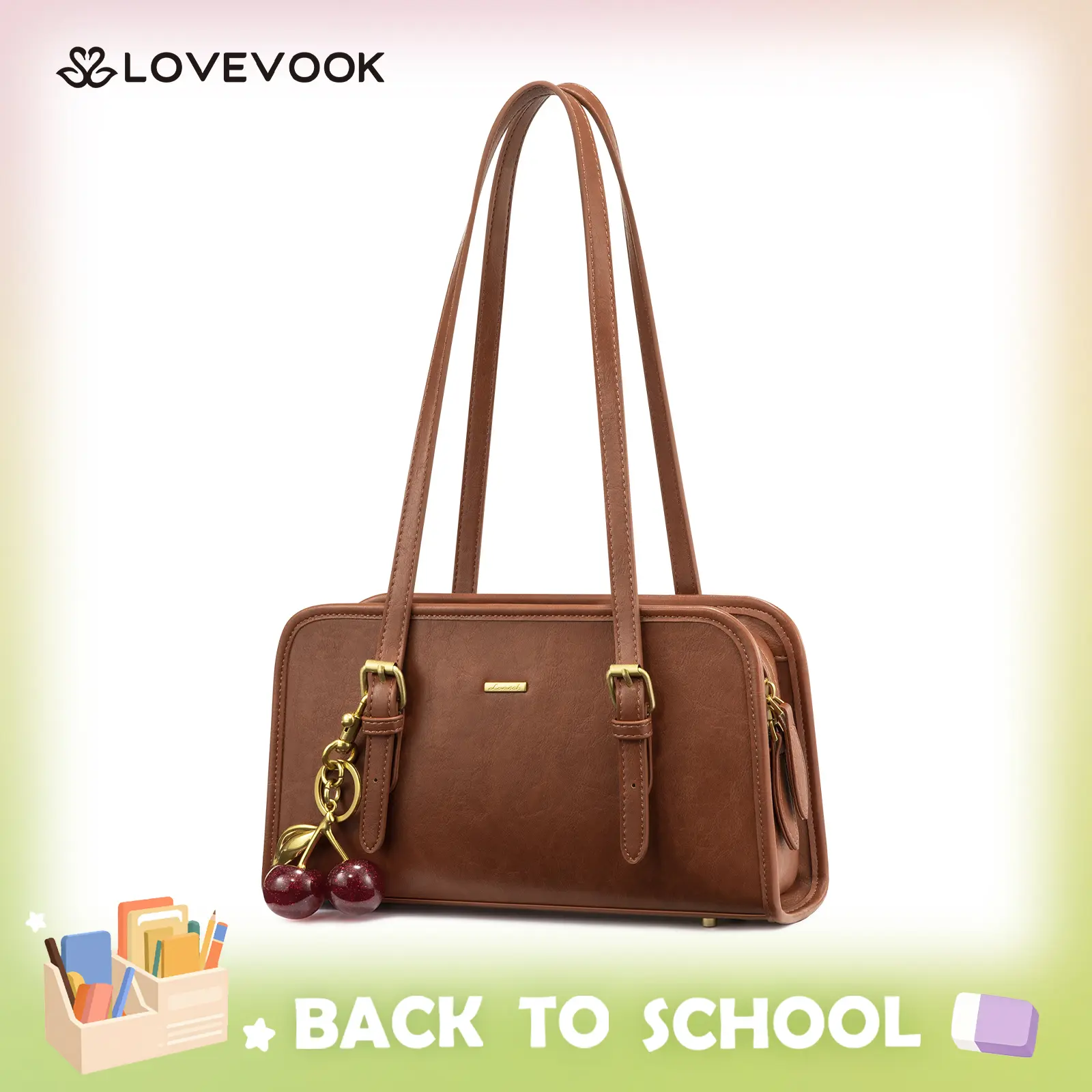 LOVEVOOK Swing Zip Shoulder Bag Small Purses for Women Trendy Handbags Mini Vintage Hobo Clutch with Cherry Pendant Lightweight Retro and Elegant Suitable for Daily Outings Shopping and Leisure TikTokShopBackToSchool