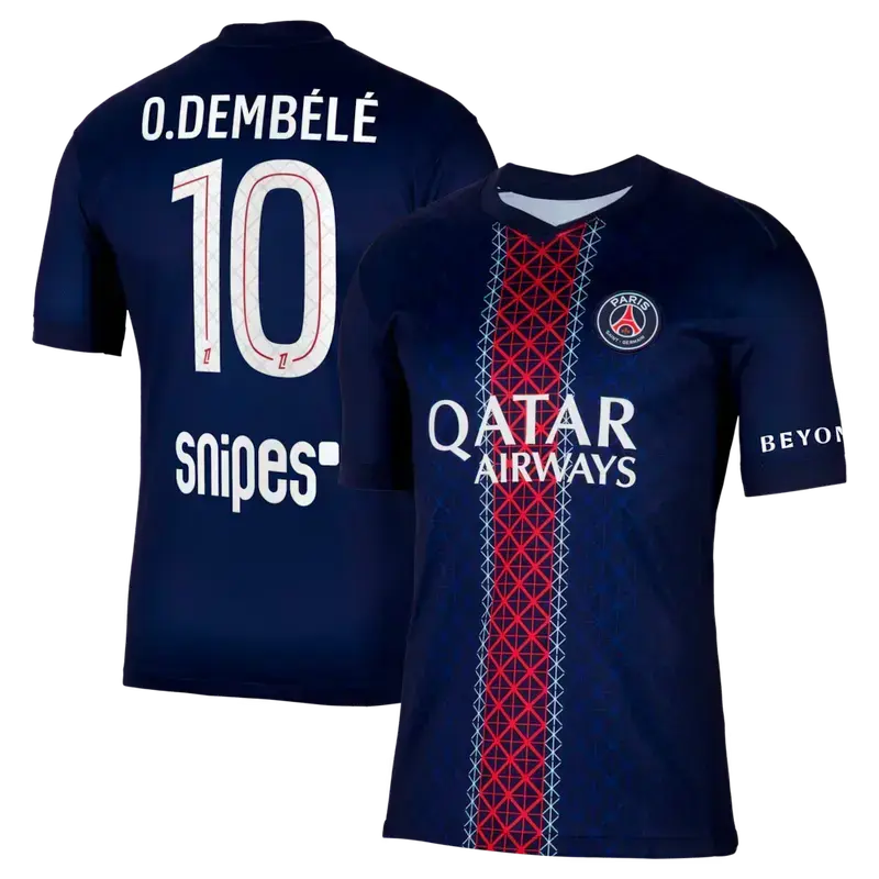 Unisex Soccer/Football PSG Team Dembélé #10 2025/26 Champions League-Ligue 1 Home-Away Replica Soccer Jersey - Navy, White, Red