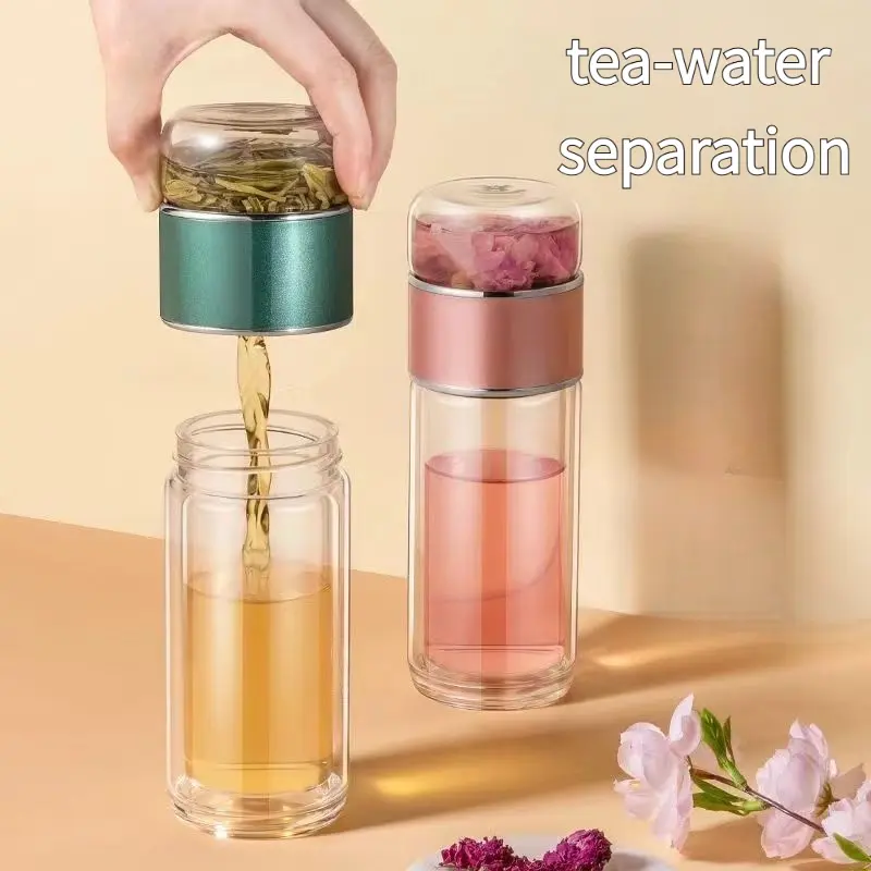 Double-Wall Glass Tea Mug 16.9oz | Removable Strainer & Leak-Proof Lid | Water-Separation Design for Home Office | Gift for Tea Lovers