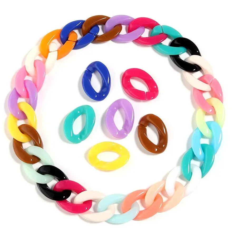 50pcs/Lot Colorful Acrylic Link Chain Buckle Beads For Necklace Bag Chains Connector Clasps DIY Necklace Clothing Jewelry Making