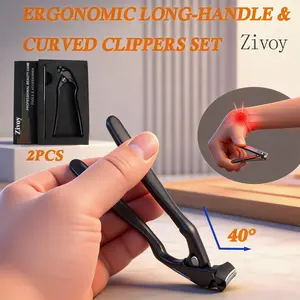 Zivoy Black Curved Tip Nail Clipper with Extra Long Handle Ergonomic Design for Seniors Large Opening Sharp Durable Blade Ideal for Toenail Care