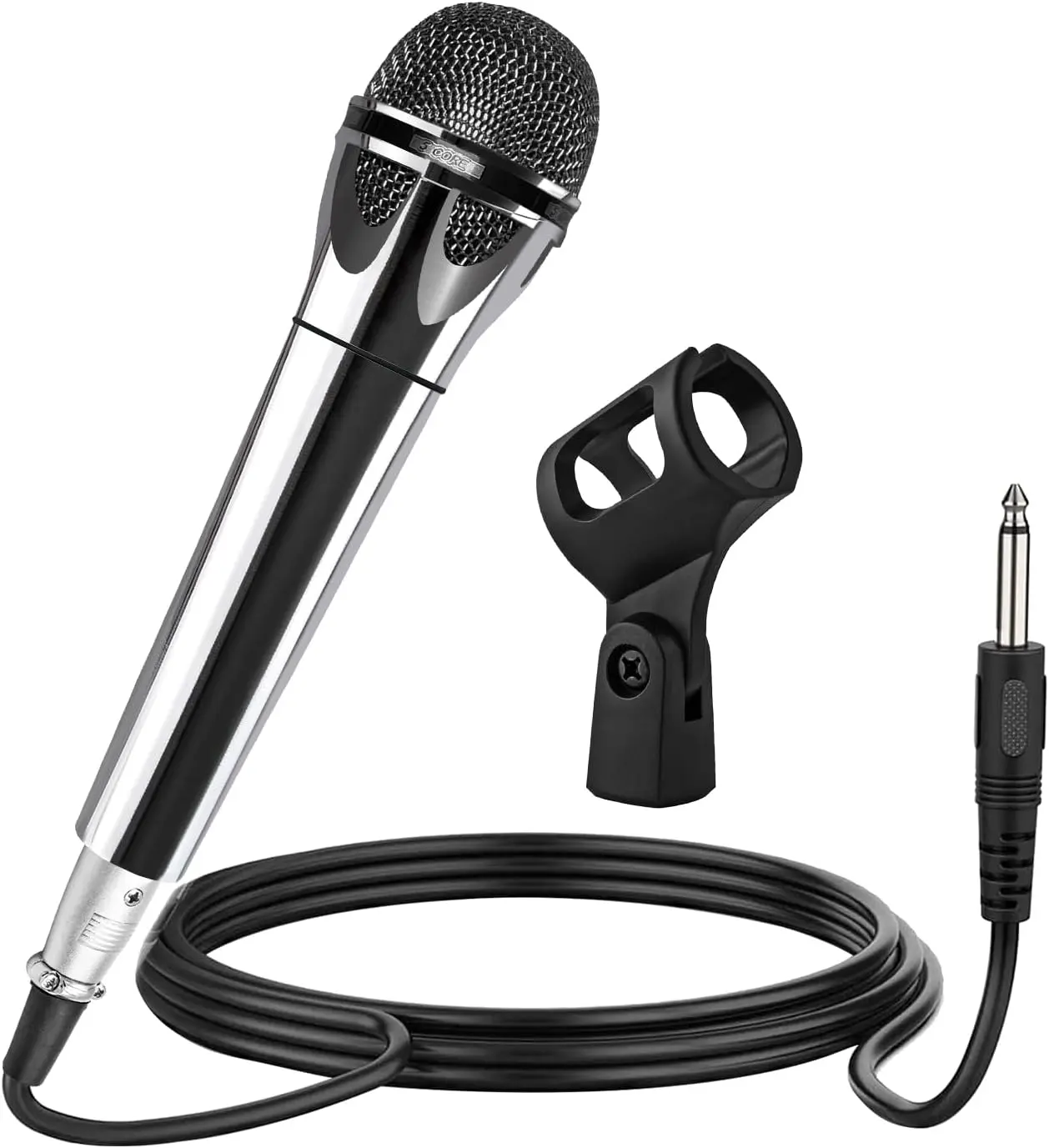 5 CORE Wide Dynamic Vocal Handheld Microphone - Cardioid Unidirectional, ABS Parent Plastic, On-Off Switch, XLR Audio Cable with XLR Plug, for Singers & Karaoke Setup (Black Chrome, 1 Piece)