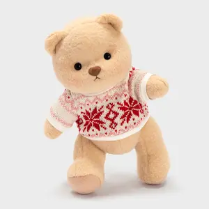 Getahug Christmas Snowflake Sweater White Teddybear Stuffed Animal, Handmade Moveable Jointed Soft Cuddly Stuffed Toy Gift, Moveable Stuffed Animal