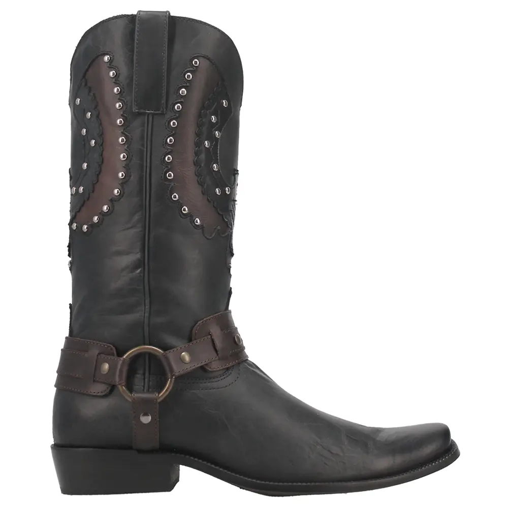 Dingo Mens War Eagle Studded Square Toe Pull On Casual Boots Mid Calf - Black