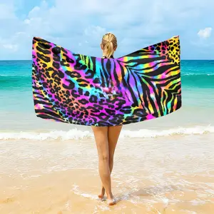 Rainbow Leopard Zebra Print Beach Towel, Soft Absorbent Cotton Pool Towel, Colorful Tie Dye Animal Print Quick Dry Towel for Adults, Travel, Swimming, Camping180x90cm