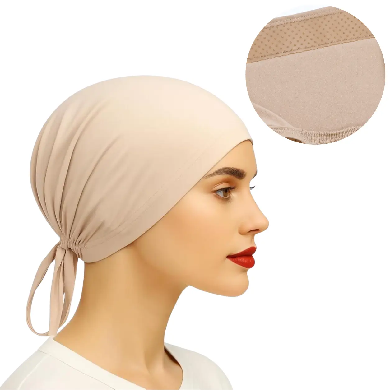 The Original Grip Cap – Beige | Non-Slip Hijab Undercap with Silicone Grip & Tie-Back by Get A Grip
