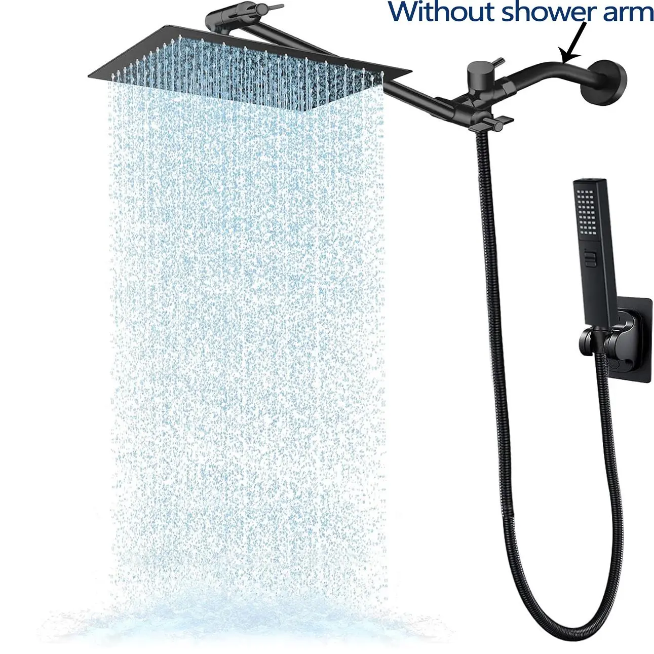 Square Showerhead 8 / 10 Inch with Handheld Shower Combo, Rainfall High Pressure Showerhead, Adjustable Extension Arm, 3-Way Switcher, 78 Inch Extra Long Hos
