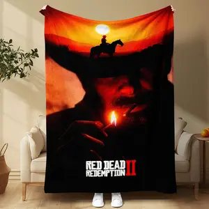 Red Dead Redemption II Pattern Blanket, Soft Lightweight Throw Blanket, Air-conditioned Room Blanket, Warm Nap Blanket for Home Office Travel, Figure Print Blanket