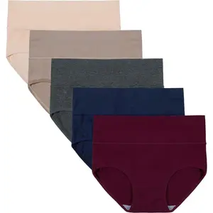 Women's High Waisted Underwear Cotton Panties Regular & Plus Size 5-Pack