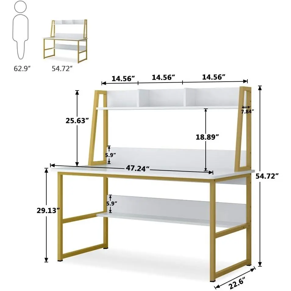 47 inches Home Office Desk with Space Saving Design with Bookshelf for Small Spaces