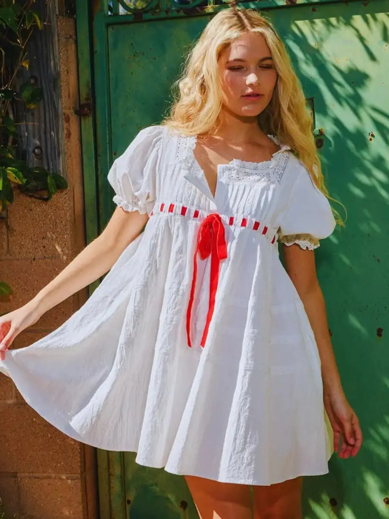 Red Ribbon Lace Mini Dress