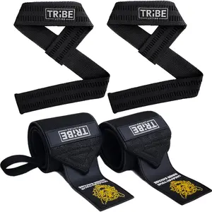 Heavy Duty Wrist Wraps and Lifting Straps - 21" Wrist Wraps for Weightlifting Men and 24" Wrist Straps for Weightlifting with Silicone Grip and Padding - Weight Lifting Wrist Wraps and Gym Straps Tribe Lifting