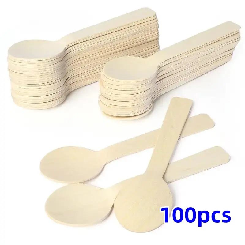 Mini Wooden Spoons, 100 Pack Disposable Sampling Spoons, Biodegradable Eco-Friendly Sandalwood Spoons, Ideal for Food Testing