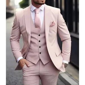 Pink Luxury Men Suits 2025 Terno Slim fit 3 Piece Jacket Pant With Vest Groom Wedding Tuxedo Costume Homme Formal Occasion Terno 2 guys prom Menswear Long Sleeve business casual outfits Colorful Dress