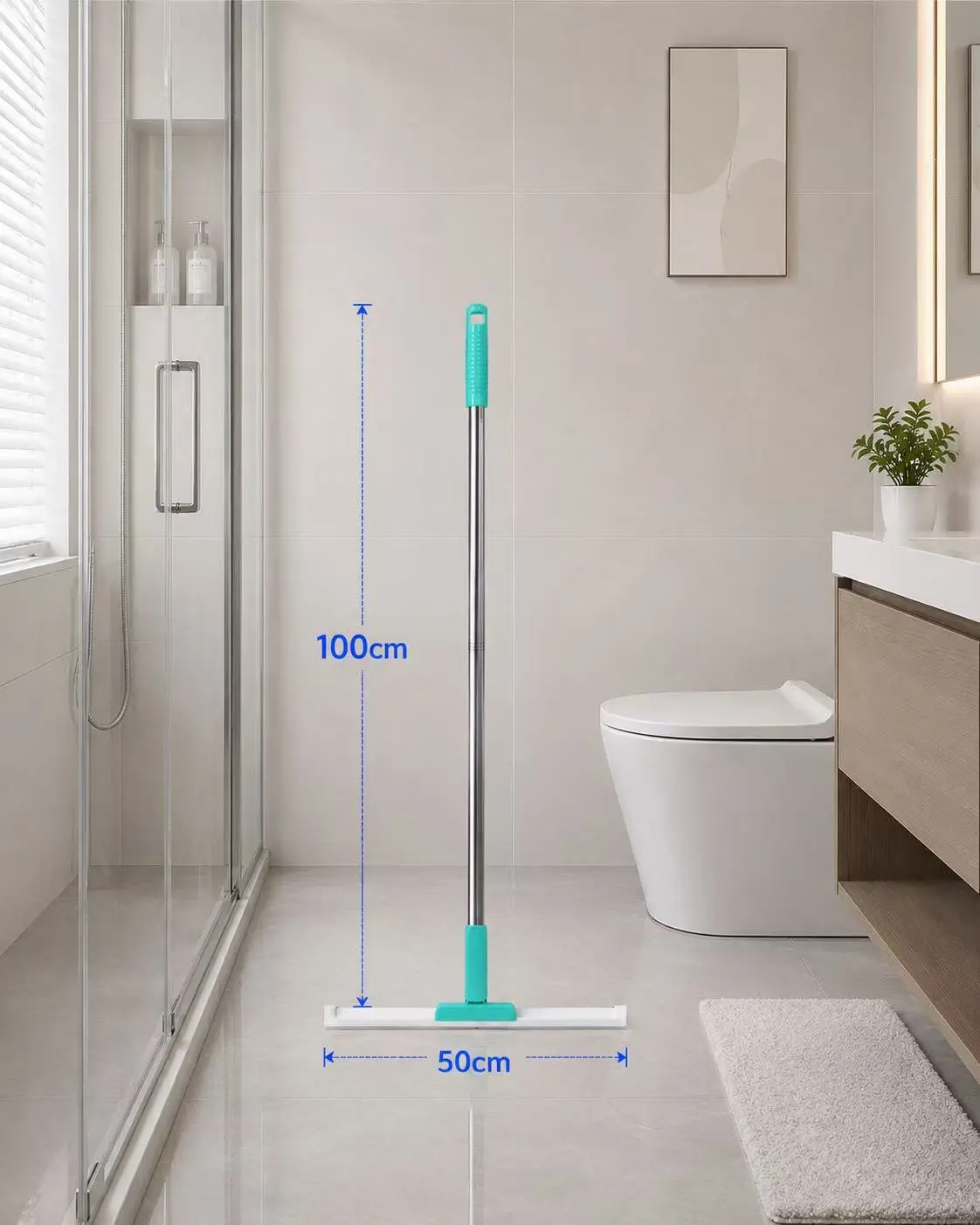 3-in-1 Floor Squeegee & Rubber Broom with Silicone Blade, Wet & Dry Multifunctional Cleaning Tool, Removes Pet Hair, Dust, Dirt & Liquids for Tile, Hardwood, Bathroom Glass & Floors, 1 Pack