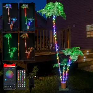 7FT Pre-lit Artificial Palm Trees with Programmable RGB LED Fairy Lights Multi-color Changing DIY Effects App-Controlled Outdoor Decor