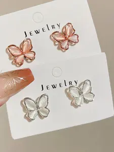 Hypoallergenic Fake Diamond Magnetic Earrings Butterfly Earrings Studs Ear Clips for Men Women CZ Magnet Clip On Earrings Stainless Steel Non Pierced Earring Jewelry