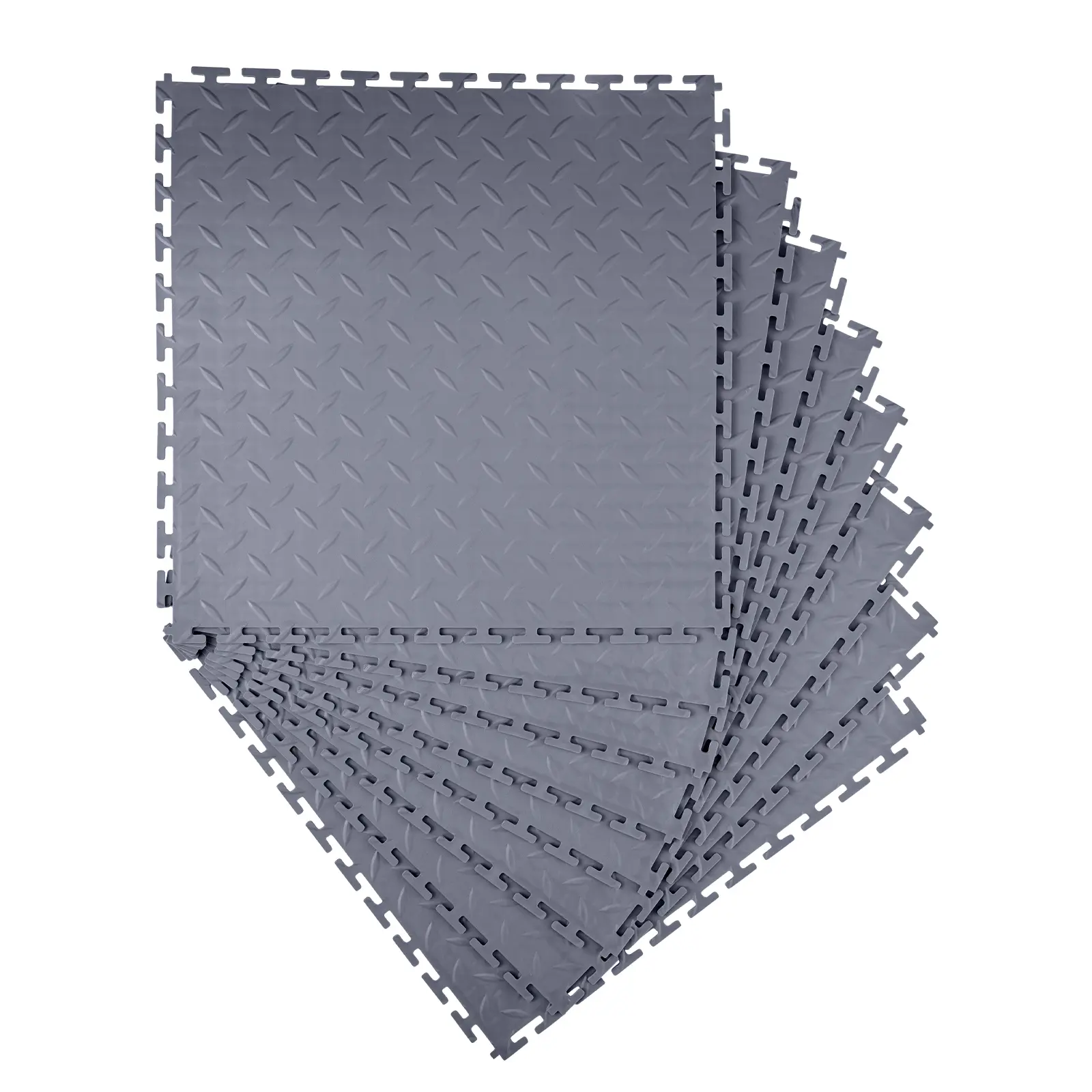 Graphite Gray Interlocking 8-Pieces PVC Garage/Workshop Floor Tiles Set, 20.2x20.2x0.2in Diamond Plate Slip-Proof Flooring Mats for Warehouse