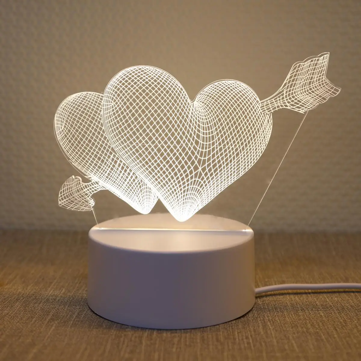 Heart Shaped Desk Lamp 3D Night Light, 1 Count 3D Optical Illusion Lamp Monochrome Ambient Light For Bedroom Nursery Bedside Living Room Home Decor