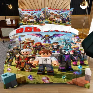 ROBLOX design duvet cover set, Bedroom Bedding Set, suitable for bedroom decoration for gaming enthusiasts,including 1 duvet cover and 1 or 2 pillowcases (excluding quilt and pillow inserts)