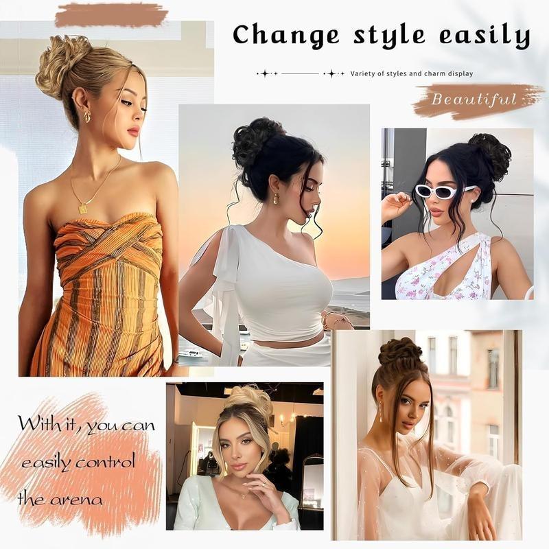 Messy Bun Hair Piece Wavy Curly Scrunchies for Women Hair Bun Hair Piece with Elastic Band Scrunchies Stretchy Fluffy Chignon Ponytail Hairpieces Updos for Women