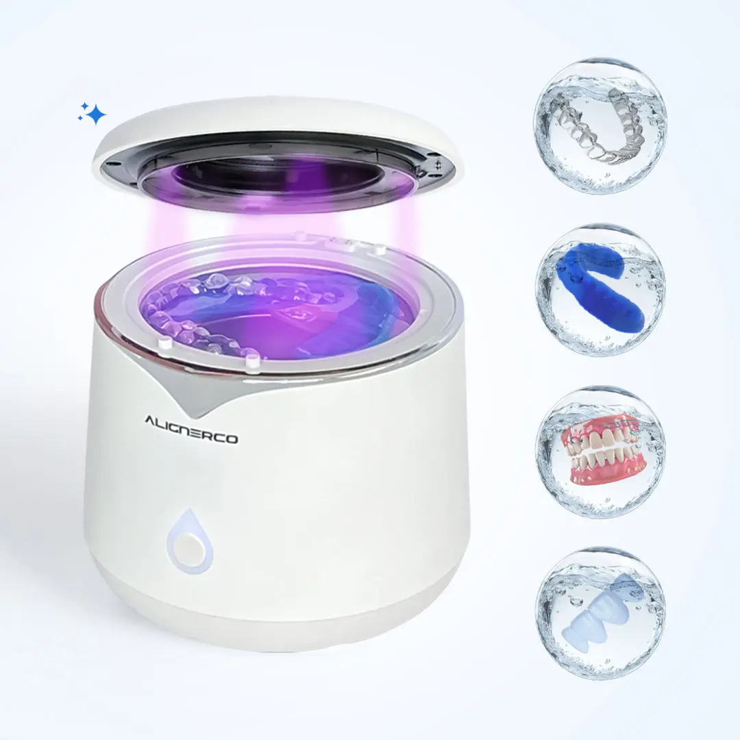 ALIGNERCO UV Ultrasonic Cleaner Dual Mode Chemical-Free 360° Cleaning for Dental Devices Clear Aligners Retainers Night Guards Mouth Guards Dentures Oral Hygiene with UV Light Sanitization and Easy One-Touch Operation