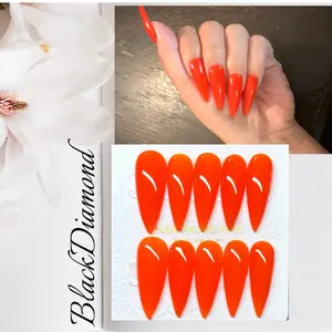 Solid Tangerine Jelly Colors 10 PCS Handmade Acrylic Press On Nails - Available in Various Sizes and Shapes