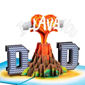 I Lava You Dad 3D Pop Up Card with "I" and "D" Letters, Featuring a Lava Mountain Design and "I Lava You Dad" Text