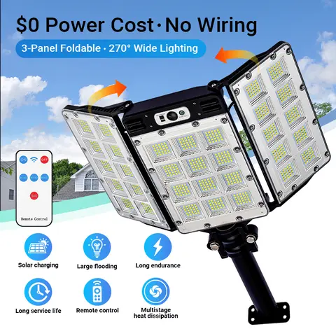 Qawtor Solar Flood Lights 800 LEDs Motion Sensor Remote Control IP65 Waterproof 3 Brightness Modes Super Bright Outdoor Security Lights