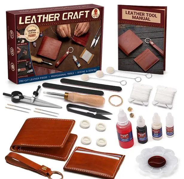 Handmade Leather Wallet DIY Kit,Includes Premium Leather Materials, Craft Tools & Step-by-Step Video Tutorial, Create Personalized Handmade Wallets, Perfect Gift for Boyfriend or Father, Father’s Day, Beginners & DIY Hobbyists, Fun & Creative Project