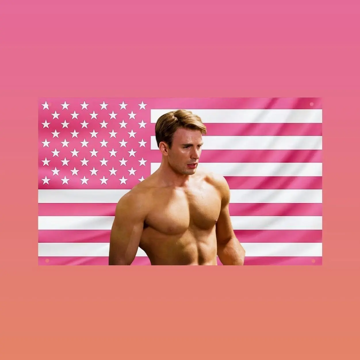 Chris Evans Flag Captain America Pink US Flag Aesthetic Wall Banner | Frat Room Decor Hot Superhero Wall Art Gift