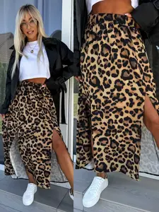 Women's Leopard Print Midi Skirt, Boho, Perfect for Parties and Work, Ideal for Holidays and Daily Use, Fall Fashion Street Style