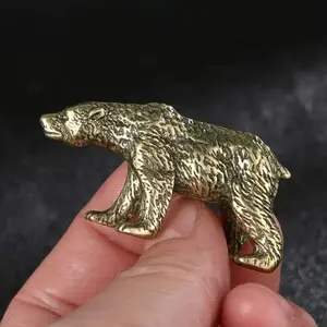Antique Style Copper Polar Bear Figurine, Solid Handheld Decoration, Animal Statue Ornament, Tea Pet Collectible Small Decor, Solid Metal Decor