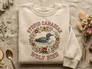 Embroidered Canadian Loon Floral Sweatshirt, Vintage Wildlife Bird Pullover, Nature Lover Gift Top