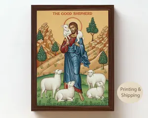 Good Shepherd Orthodox Icon: Jesus Christ Byzantine Wall Art Decor Frames