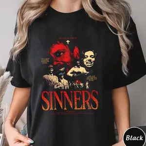 Sinners Movie Poster Shirt  Retro Horror Film Style Graphic Tee