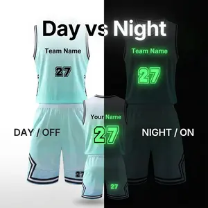 Personalized Luminous Custom Basketball Jersey Set, Fine Knitted Pattern, DIY Team Name & Number, for Team Training & Games