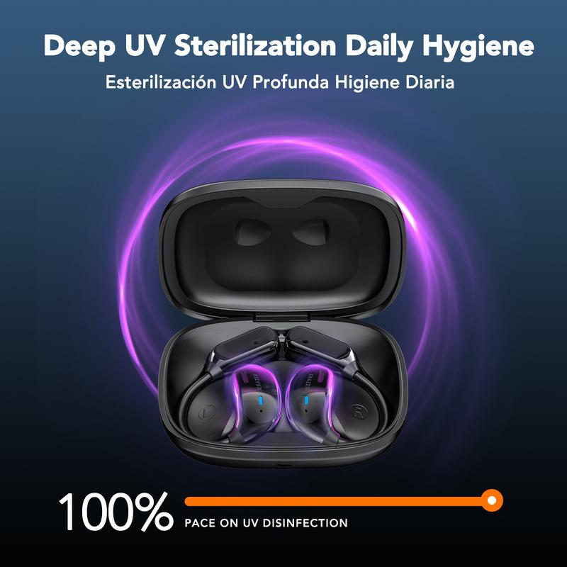 ERAZER XF23 Bluetooth Wireless Headset UV Disinfection Full Color Display Headphones OWS HIFI Stereo Full Color Display Headphones for Listening to Music and Calls, UV Anti-Virus Cleaning Headphones with Microphone