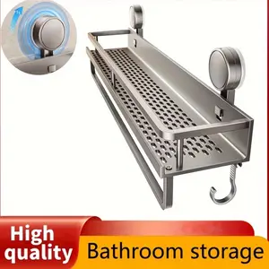 One Rust-Resistant Wall-Mounted Shower Shelf Featuring Suction Cups - a Sturdy Floating Shelf Equipped with Towel Hooks, Designed to Save Space in The Bathroom for Shampoo, Soap, And Other Items, Bathroom Trays, Shower Rack