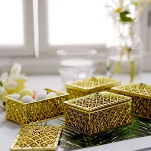 12-Pack Vintage Rectangular Candy Containers Gold - Decorative Hollow Favor Boxes for Jewelry 3"