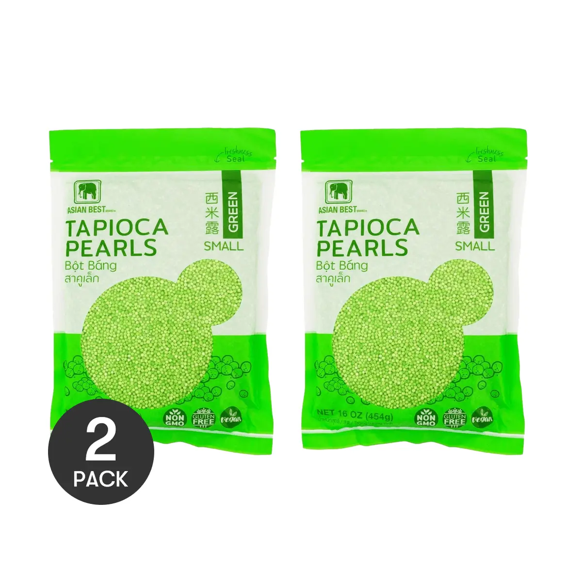 Asian Best Thai Green Tapioca Pearls Small Size 32oz Pack of 2 - Perfect for Bubble Tea and Desserts