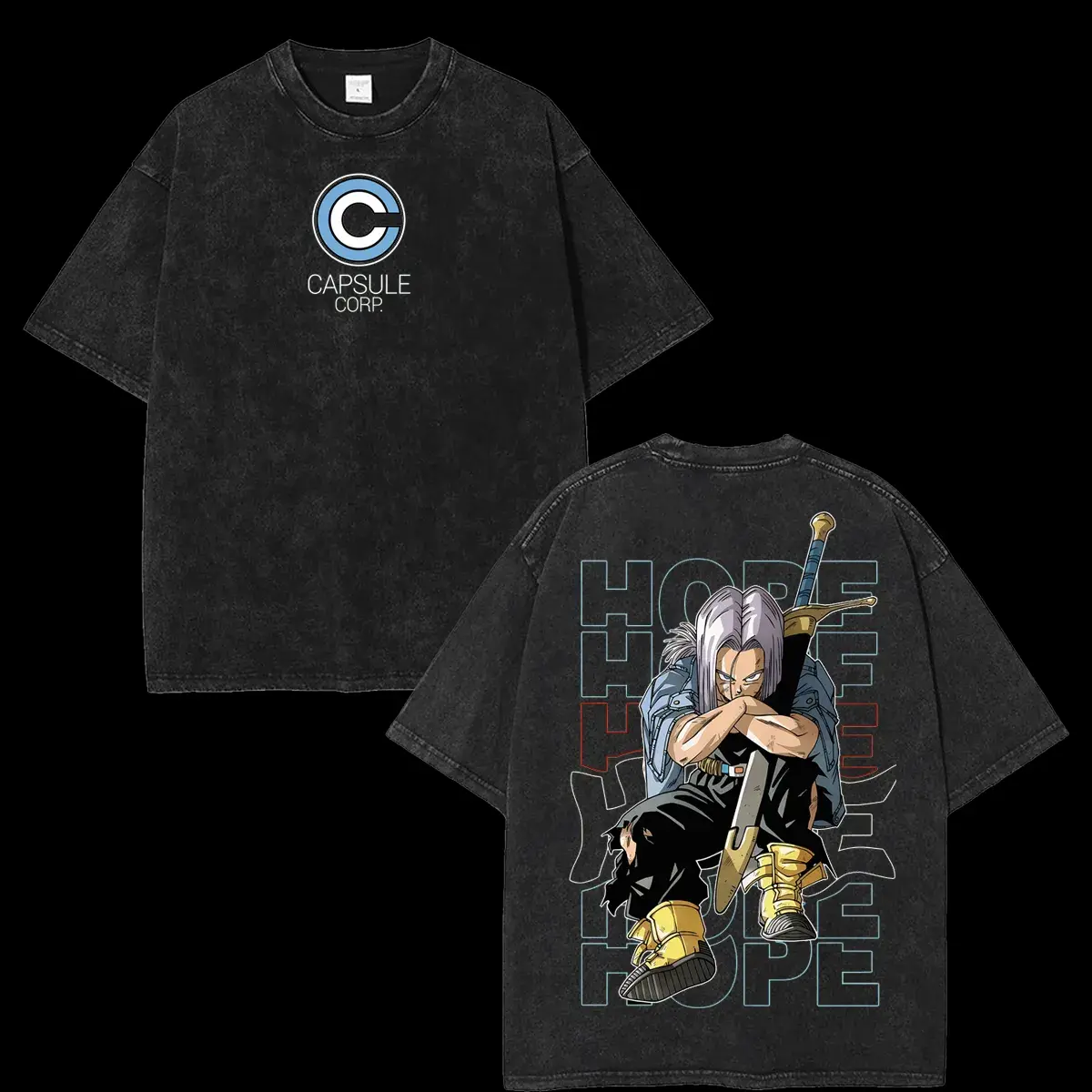 Unisex Vintage Future Trunks Anime Graphic Tshirt - Retro Washed, Soft Breathable Oversized Cotton Short-Sleeve Round Neck Sports Top for Sports & Outdoor Activities, Streetwear, Print, Shortsleeve, Casual, Fabric, Tee, Oversized Graphic Tee, Breathable F