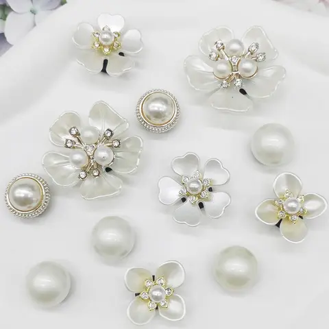 Faux Pearl & Rhinestone Decorated Bling Shoe Charms(12 Pcs/set), Elegant Flower Desig Cute Shoe Decorations, Fashionable Shoes Accessories for Women & Girls, Cute Shoe Charms